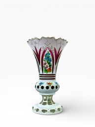 19th C. Cut To Clear/Cranberry Enamel Overlay Vase