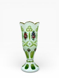 19th C. Cut To Green Enamel Overlay Vase