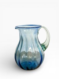 Hand-Blown Blue & Green Handled Pitcher
