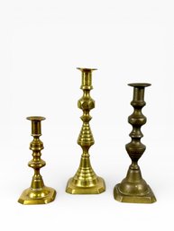 (3) 18th C. Brass Candlesticks