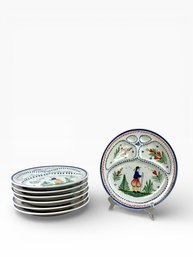 (7) Signed HB Quimper Divided Plates - France
