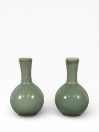 (2) Celadon Glazed Bottle Vases - Age Unknown