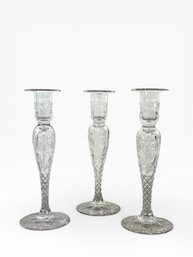(3) 19th C. Pairpoint Cut Glass Candlesticks