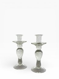 (2) 19th C. Handblown Candlesticks