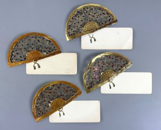 (4) Very Fine Silk Beaded Fans - 19th C. French Art Dealer Label