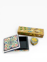 (3) Hand-Painted Lacquerware Boxes
