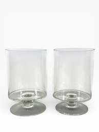 Pair Of Blown Glass Hurricane Vases