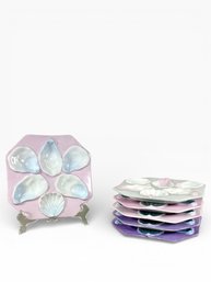 (6) Pastel Colored Oyster Plates - French/German (A)