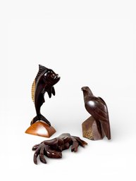 Grouping Of Ironwood Animal Sculptures