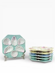 (6) Pastel Colored Oyster Plates - French/German (B)