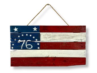 Rustic Hand-Painted Wooden American Flag
