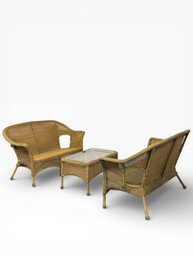 (2) All-Weather Settee & Glass Top Coffee Table