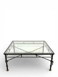 Large Wrought Iron Square Glass Top Coffee Table