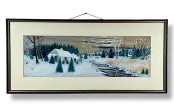 Winter Cabin Landscape Watercolor Painting