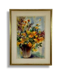 Mid-Century Floral Painting - Framed Watercolor