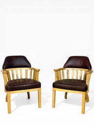 Very Well Made Solid Maple & Leather Banker Chairs