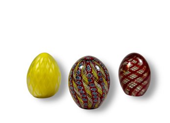 Grouping Of (3) Italian Murano  Egg Shaped Paperweights