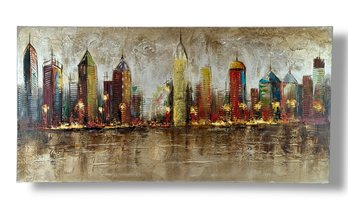 Acrylic On Canvas Cityscape Skyline Painting