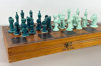 Beautiful Glazed Ceramic Chess Set & Case