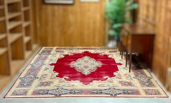 Hand-Tied Persian Kerman Wool Area Rug - 9 1/2ft X 13ft 1'