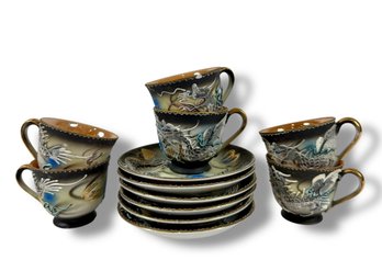 Vintage Japanese 'Moriage' Teacups & Saucers