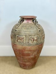 Large Terracotta Floor Vase With Handles