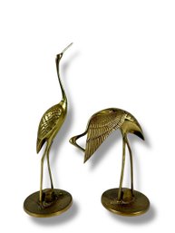 A Pair Of Vintage Solid Brass Cranes