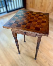 19th C. Inlaid Card Table With Chess Board Top