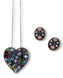 Nicky Butler Sterling Silver Necklace/Pin & Clip-On Earrings