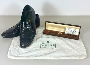 Pair Of Gucci Leather Loafers & Wrist Watch #3000L