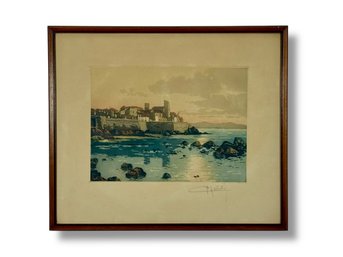 Framed Engraving Of Coastal Town