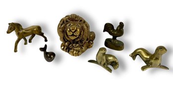 Grouping Of (6) Solid Brass Animals