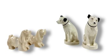 Grouping Of (4) Dog Figurines - (2) S&P Shakers & (2) Alabaster