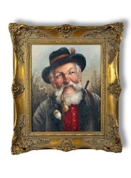 Oil On Canvas 'Gentleman Smoking A Pipe' Framed Painting
