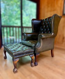 Beautiful Genuine Leather Tufted Wingback Chair & Ottoman