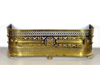 19th C. Solid Brass Decorative Fireplace Fender