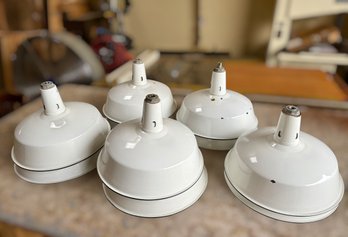 (10) 1920s Industrial White Enamel Pendant Lights