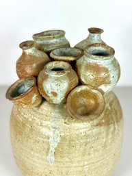 Unique Stoneware Pottery Vase Mounted With Diminutive Pottery