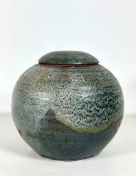 Mid-Century Stoneware Pottery Vessel With Lid