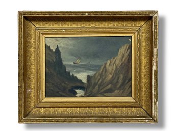 19th C. Coastal Seascape Oil Painting On Canvas - Edw. F. Houghton