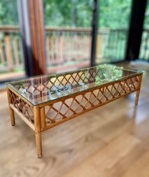 Vintage Rattan Glass Top Coffee Table