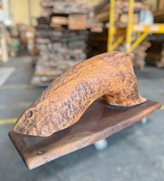 Solid Cherry Abstract Sculpture On Black Walnut Base 'Fish/Serpent'