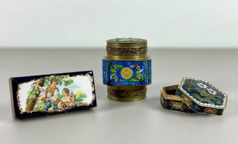 19th C. Porcelain & Brass Boxes (3)