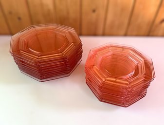 1930s Octagonal Depression Glass Plates (22 Pcs)