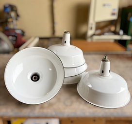 (5) 1920s Industrial White Enamel Pendant Lights