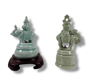 Vintage Chinese Celadon Elephant & Camel Bells