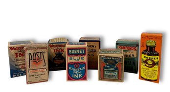 (8) Antique Ink Bottles & Original Boxes