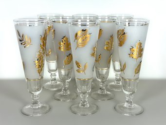 Set Of (8) Libbey Gold Leaf Pilsner Glasses