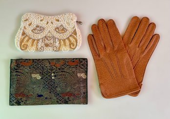(2) Vintage Purses & Leather Women's Gloves