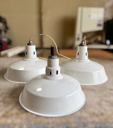 (3) 1920s Industrial White Enamel Pendant Lights